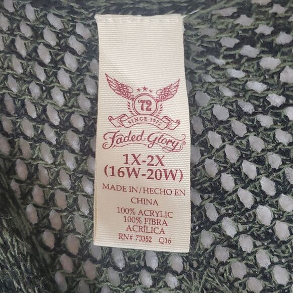 Faded Glory Green Knit Open Fringe Sleeveless Cardigan Size 1x-2X(16W-20W) - Picture 8 of 15